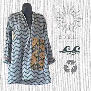 Bohemian upcycle refashioned Roberta Roller Rabbit beach blouse